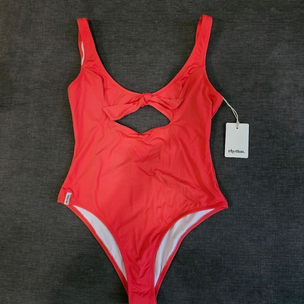 Rhythm Womens Gidget Solid Nectarine/orange One-Piece Swimsuit Size 12 Large